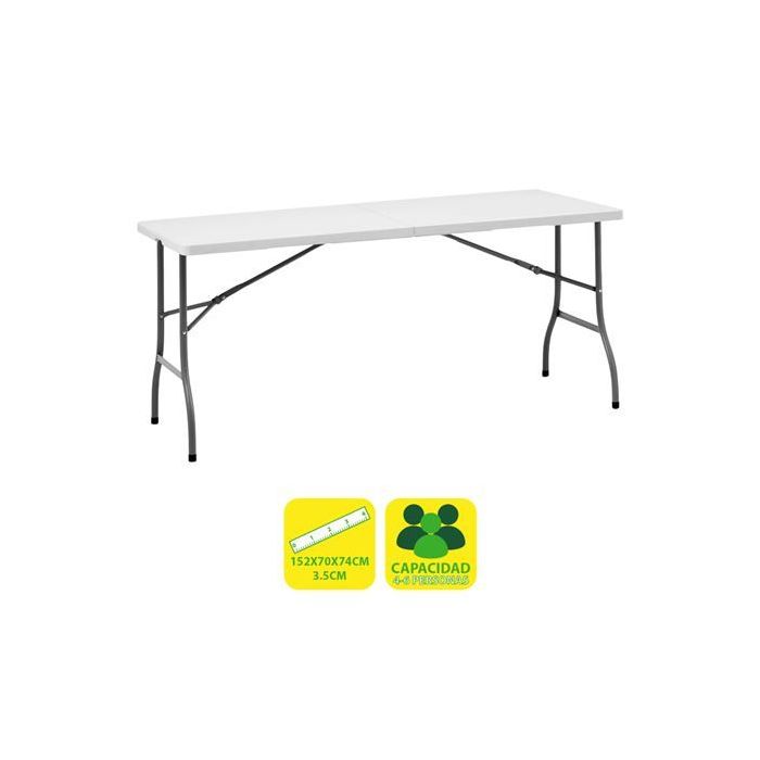 Sungarden Mesa de Resina Plegable 152x70x74cm 3.5cm - Color Blanco
