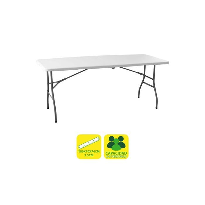 Sungarden Mesa de Resina Plegable 180x70x74cm 3.5cm - Color Blanco