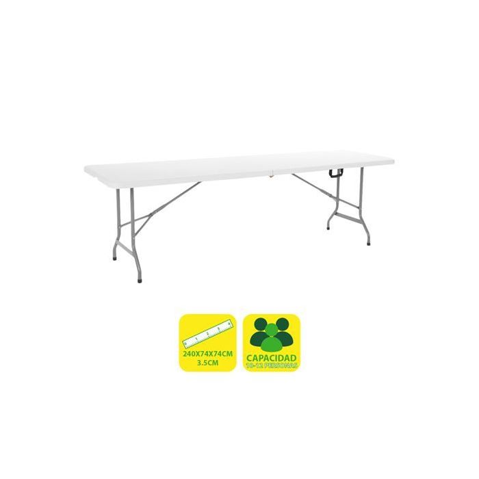 Sungarden Mesa de Resina Plegable 240x74x74cm 3.5cm - Color Blanco