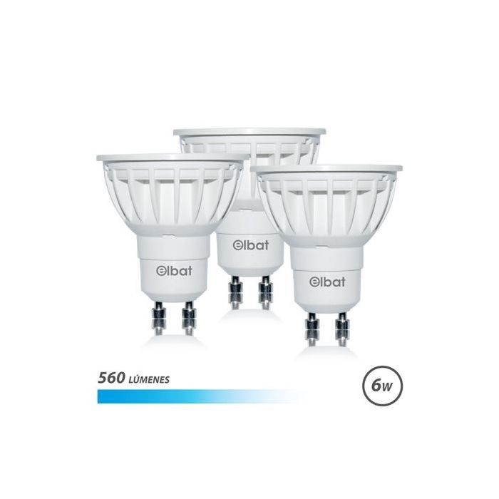 Elbat Pack 3 Bombillas LED Gu10 - 6W - 560Lm - Luz Fria - Color Blanco