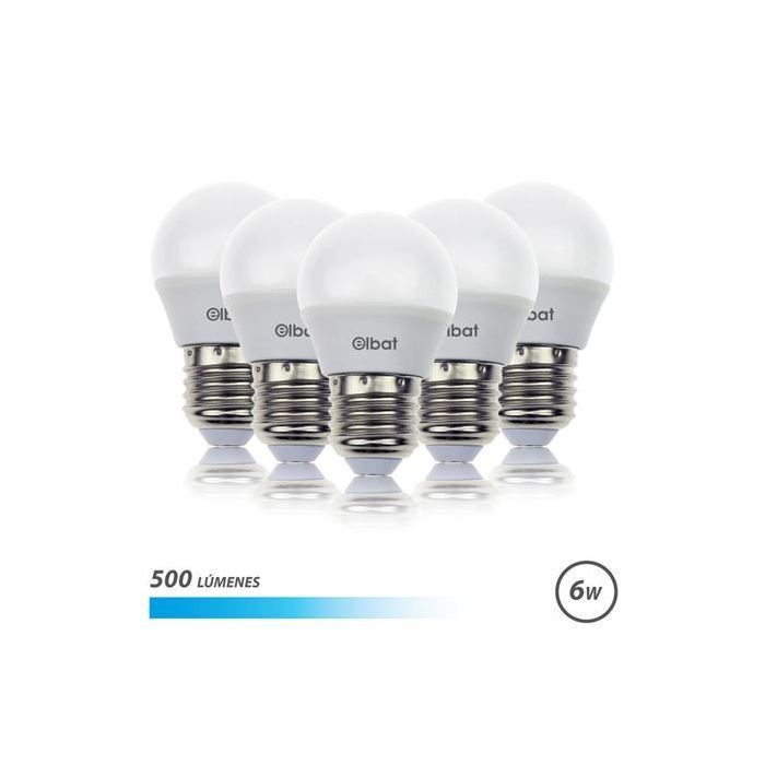 Elbat Pack 5 Bombillas LED G45 - 6W - 500Lm - E27 - Luz Fria - Color Blanco