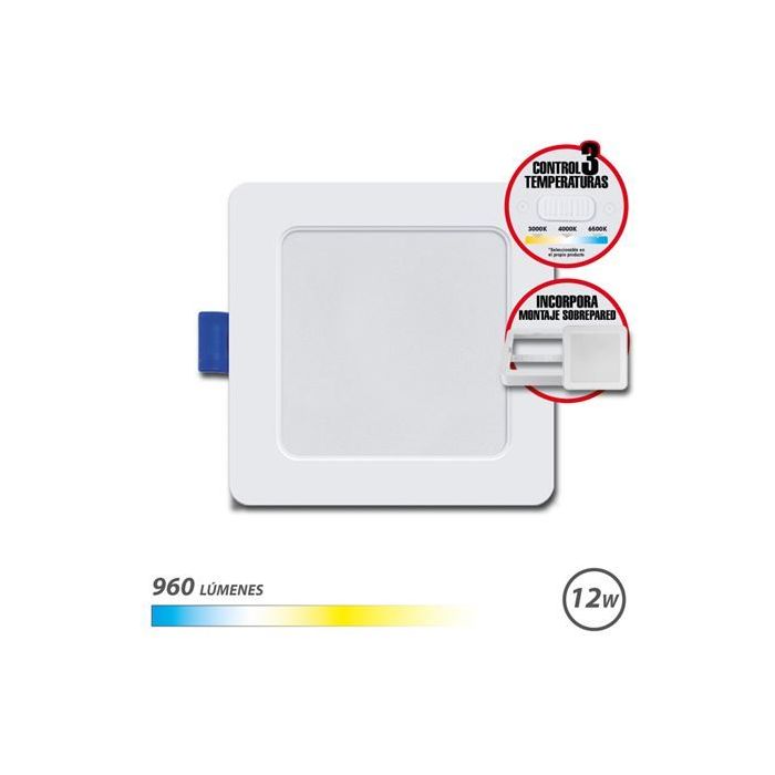 Elbat Downlight Cuadrado 12W - 960Lm - Selector 3 Temperaturas+Sobrepared - Color Blanco
