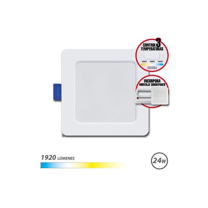 Elbat Downlight Cuadrado 24W - 1920Lm - Selector 3 Temperaturas+Sobrepared - Color Blanco