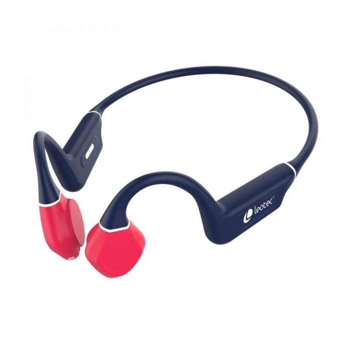 Leotec Kuri Auriculares Deportivos de Conduccion Osea Bluetooth 5.4 - Autonomia hasta 12h - Bateria de 180mAh - Resistencia IPX5 - Color Azul/Rojo
