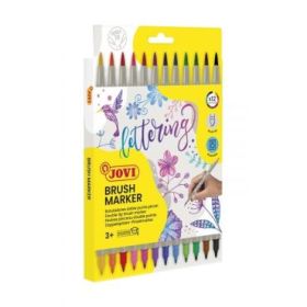 Jovi Felt Pens Estuche de 12 Rotuladores Doble Punta Pincel - Punta Fina y Flexible - Tinta Base Agua - Ideal para Lettering - Color Surtido