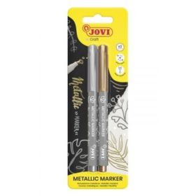 Jovi Metallic Marker Blister 2 Rotuladores Metalicos Oro y Plata - Tinta Base Agua - Efecto Metalico - Ideal para Papel Oscuro - Removible en Superficies No Porosas - Facil Limpieza de Manos - Color Varios