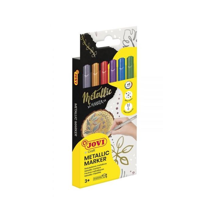 Jovi Metalic Estuche de 6 Rotuladores - Efecto Metalico - Tinta Base Agua - Facil Limpieza - Ideal para Papel Oscuro y Superficies No Porosas - Color Surtido