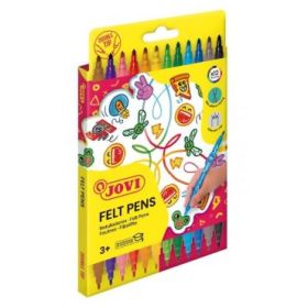 Jovi Felt Pen Extuche 12 Rotuladores de Doble Punta - Amplia Variedad de Tonos - Tinta de Gran Fijacion - Punta Fina y Maxi - Grip Triangular Ergonomico - Color Surtido