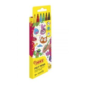 Jovi Felt Pens Estuche de 6 Rotuladores - Tinta de Gran Fijacion - Punta de 3mm - Capuchon de Seguridad Ventilado - Grip Triangular Ergonomico - Trazo Homogeneo E Intenso - Color Surtido