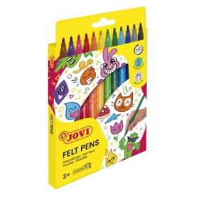 Jovi Felt Pens Estuche de 12 Rotuladores - Amplia Variedad de Tonos - Tinta de Gran Fijacion - Punta de 3mm - Capuchon de Seguridad Ventilado - Grip Triangular Ergonomico - Color Surtido