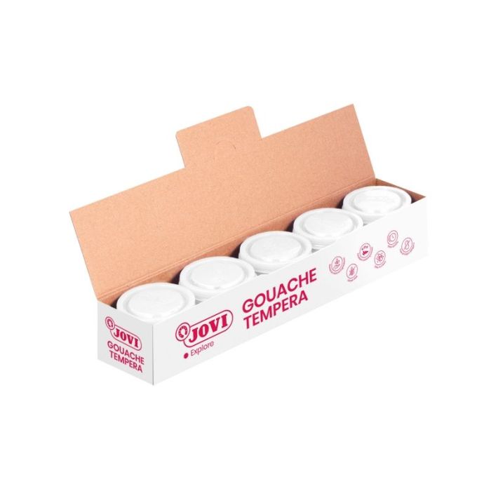 Jovi Tempera Bote 35ml - Colores Mezclables - Uso en Papel, Cartulina, Madera, Tela, Pasta de Modelar y Fango - Aplicacion con Pincel, Rodillo o Espatula - Color Blanco