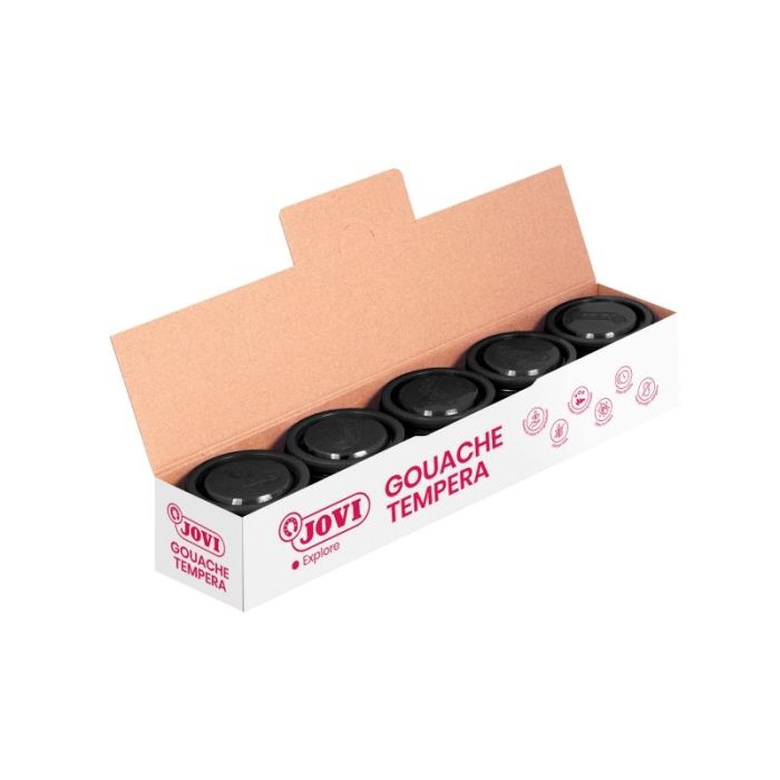 Jovi Bote de Tempera Escolar - 35ml - Colores Mezclables - para Papel, Cartulina, Madera, Tela, Pasta de Modelar y Fango - Uso con Pincel, Rodillo o Espatula - Color Negro