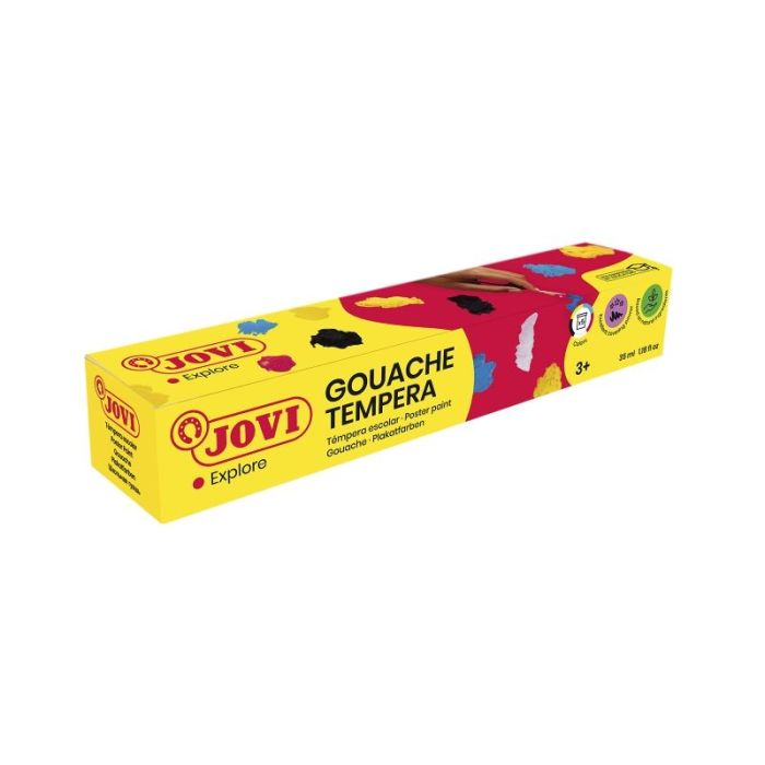 Jovi Gouache Estuche de 5 Botes de Tempera Escolar 35ml - Mezclables - para Papel, Cartulina, Madera, Tela, Pasta de Modelar y Fango - Incluye Pincel - Color Surtido