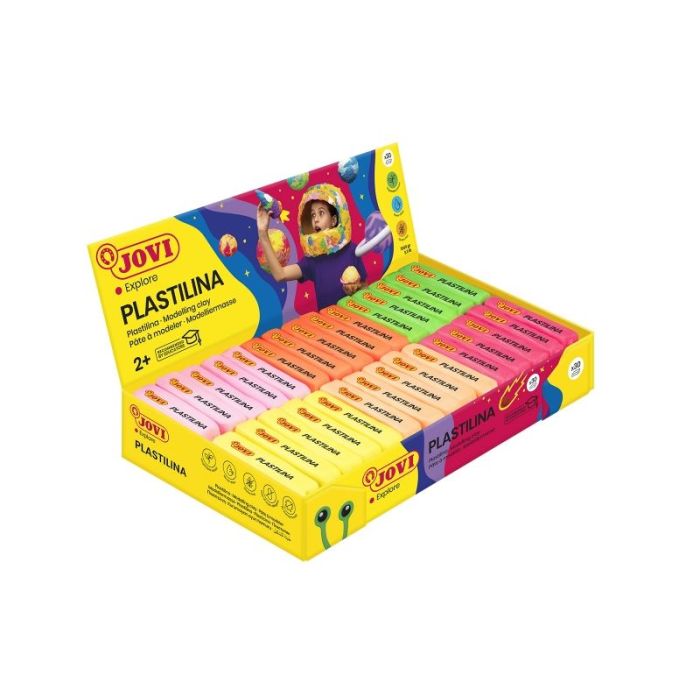 Jovi Expositor de 30 Pastillas de Plastilina 50gr - Colores Neon - 100% Vegetal - Muy Moldeable - No Se Seca - Mezclables - Color Surtido