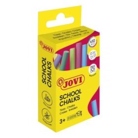 Jovi School Chalks Caja de 10 Tizas - Compactas - sin Polvo - Materias Primas Naturales - Trazos Nitidos - Faciles de Borrar - Resistentes - Poco Resto de Polvo - Color Surtido