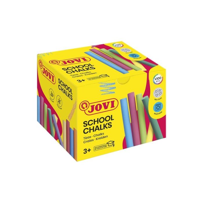 Jovi Classcolor Caja de 100 Tizas Antipolvo - Especiales para Dibujar en El Suelo - Ideales para Juegos y Murales en Asfalto - Facil Eliminacion con Agua - Poco Resto de Polvo - Color Surtido