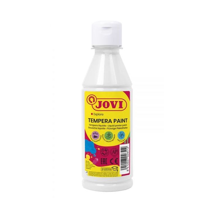 Jovi Tempera Paint Tempera Liquida - Base Agua - Lista para Usar - Alto Poder Cubriente - Secado Rapido - Excelente Rendimiento - Facil Aplicación - Color Blanco