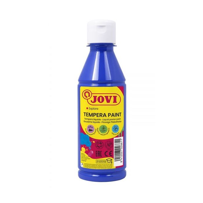Jovi Tempera Paint Tempera Liquida - Base Agua - Lista para Usar - Alto Poder Cubriente - Secado Rapido - Excelente Rendimiento - Facil Aplicación - Color Azul