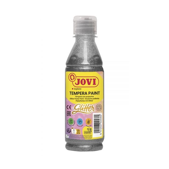 Jovi Glitter Tempera - Excelente Rendimiento - Secado Rapido - Facil Aplicacion - Alta Adherencia - Color Gris