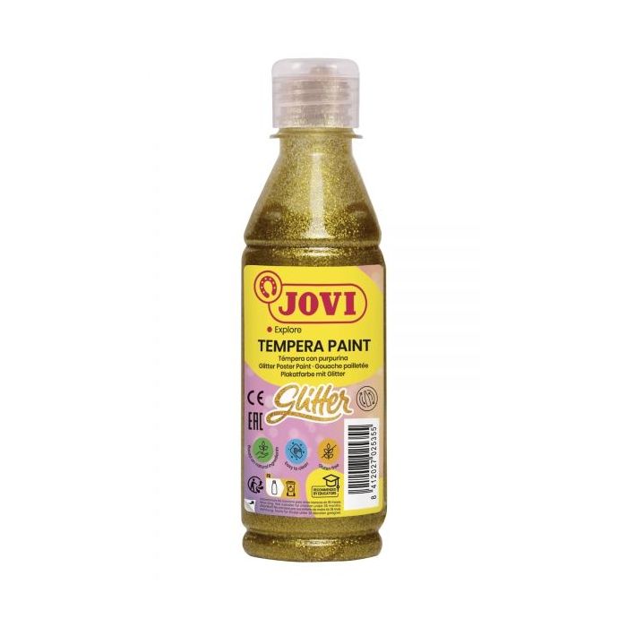 Jovi Glitter Tempera - Tempera Liquida Base Agua - Particulas de Purpurina - Excelente Rendimiento - Secado Rapido - Fluidez Optima - Adherencia en Multiples Superficies - Color Oro