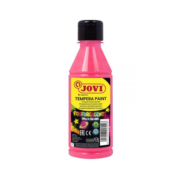 Jovi Tempera Paint Tempera Liquida Fosforescente - Brilla en la Oscuridad - Secado Rapido - Excelente Rendimiento - Facil Aplicacion - Buena Adherencia - Color Rosa