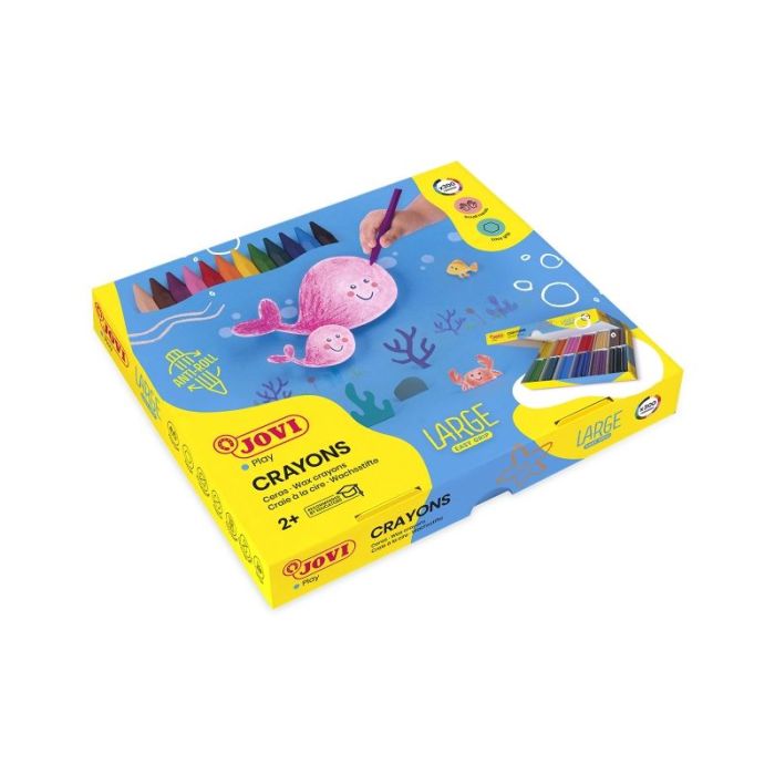 Jovi Large Easy Grip Caja de 300 Ceras Plasticas Hexagonales - No Ruedan - Uso en Papel y Cartulina - Duracion Prolongada - No Manchan - Apto para Sacapuntas - Color Surtido