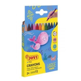 Jovi Large Easy Grip Estuche de 24 Ceras Plasticas Hexagonales - No Ruedan - Duracion Prolongada - sin Olor - Facil de Sacar Punta - No Mancha - Ideal para Manos Pequeñas - Color Surtido