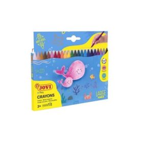 Jovi Large Easy Grip Estuche de 24 Ceras Plasticas Hexagonales - No Ruedan - Uso en Papel y Cartulina - Duracion Prolongada - sin Olor - Facil de Sacar Punta - No Mancha - Color Surtido