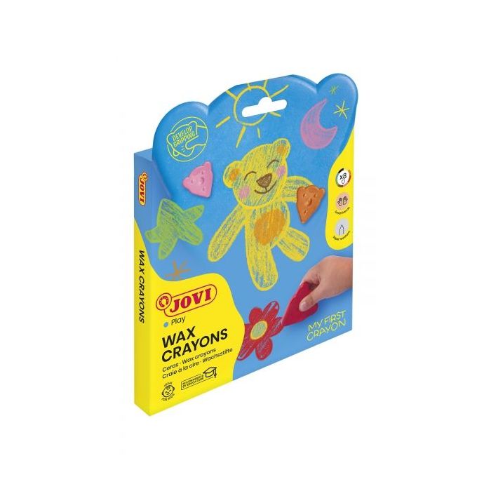 Jovi My First Crayon Estuche de 8 Ceras con Forma de Oso - Resistentes - No Manchan - Diseño Ergonomico - Fomenta El Correcto Agarre - Trazos Finos y Gruesos - Color Surtido