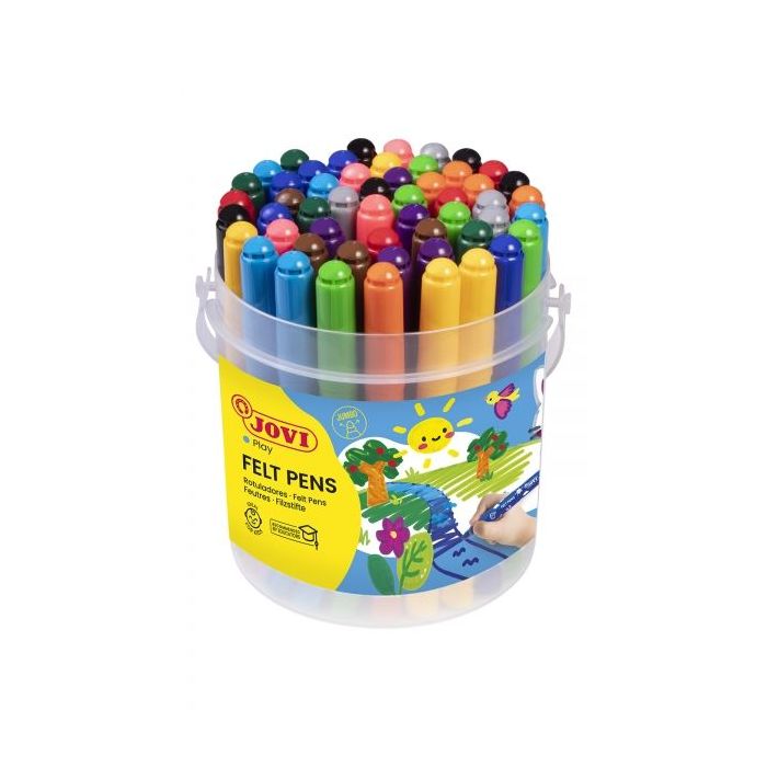 Jovi Felt Pens Bote D E48 Rotuladores Jumbo - Tinta de Gran Fijacion - Punta de 3mm - Capuchon de Seguridad Ventilado - Grip Triangular Ergonomico - Trazo Homogeneo E Intenso - Color Surtido