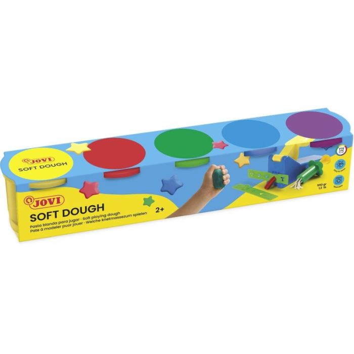 Jovi Soft Dough Estuche de 5 Botes 110G - Blanda y Flexible - Facil de Amasar y Moldear - Fomenta Creatividad y Motricidad Fina - Uso Educativo y Terapeutico - Color Surtido