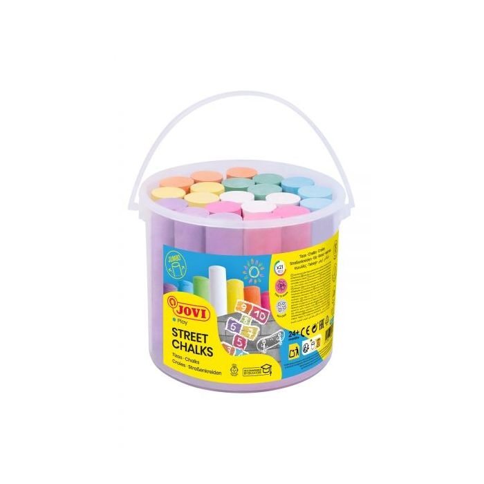 Jovi Street Chalks Bote 21 Tizas Jumbo - Especiales para Dibujar en El Suelo - Tizas Redondas - Facil Eliminacion con Agua - Poco Resto de Polvo en Las Manos - Color Surtido