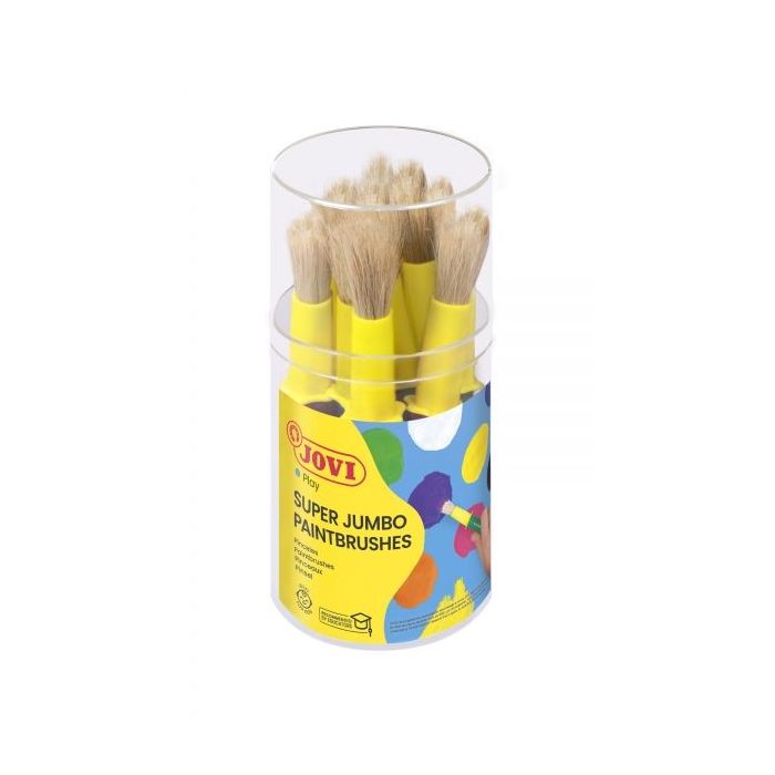 Jovi Super Jumbo Paint Brushes Bote 9 Pinceles Gruesos Pelo Cerda - Mango de Plastico - No Gotean - Limpieza Facil - Sistema de Corona Antirrodamiento - Color Varios