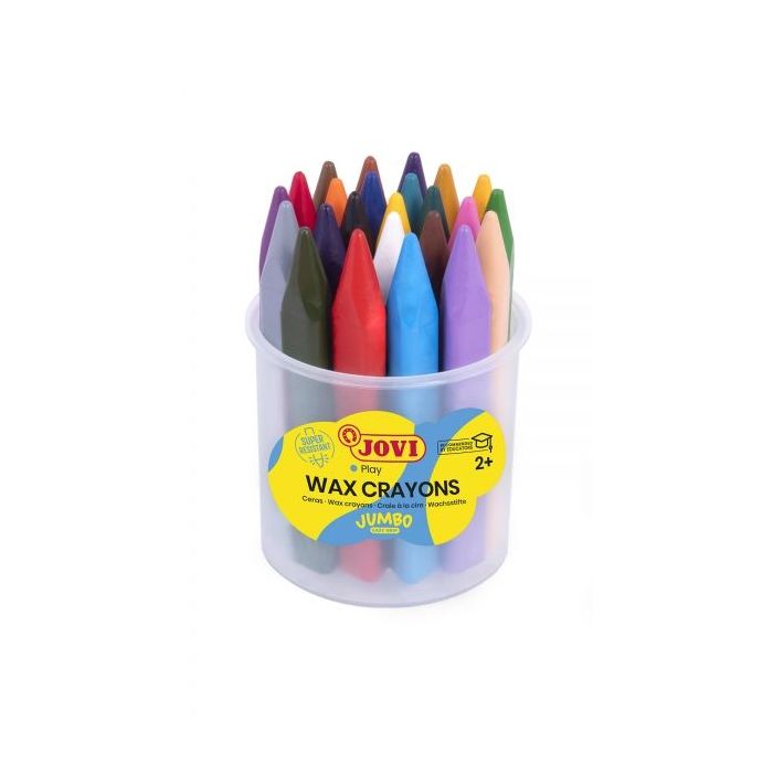Jovi Jumbo Easy Grip Bote de 24 Ceras Triangulares - No Manchan - Super Resistente - Agarre Facil - Trazo Suave - Apto para Sacapuntas - Libre de Alergenos - Color Surtido