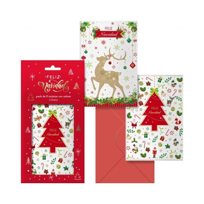 Dohe Caramelo Pack de 8 Tarjetas de Felicitacion Navideña con Sobre - 2 Modelos Distintos - Tamaño 12,2x23,5cm - Papel Offset - Impresas a todo Color