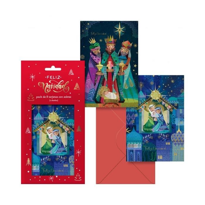 Dohe Nativity Pack de 8 Tarjetas de Felicitacion Navideña con Sobre - 2 Modelos Distintos - Tamaño 12,2x23,5cm - Papel Offset - Impresas a todo Color