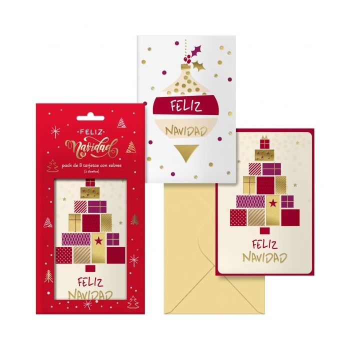 Dohe Glytter Pack de 8 Tarjetas de Felicitacion Navideña con Sobre - 2 Modelos Distintos - Tamaño 12,2x23,5cm - Papel Offset - Impresas a todo Color