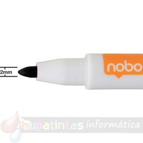 Nobo Mini Rotulador para Pizarra Blanca con Borrador - Punta Fina de 2mm - Paquete de 6 - Tinta Negra - Color Negro