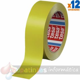 Tesa 60404 Cinta de Embalar Premium 12mm x 66 Metros - Fabricado en SPVC - Adhesivo de Caucho Natural - Color Amarillo