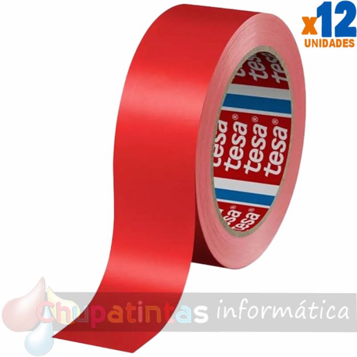 Tesa 60404 Cinta de Embalar Premium 12mm x 66 Metros - Fabricado en SPVC - Adhesivo de Caucho Natural - Color Rojo