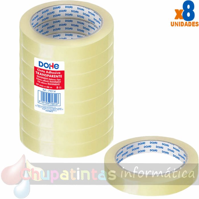 Dohe Pack de 8 Cintas Adhesivas Transparente de Polipropileno 19mm x 66m