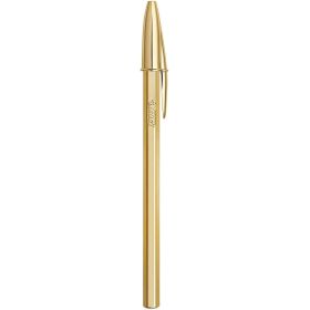 Bic Cristal Shine Boligrafo de Bola - Punta Media de 1.0mm - Tinta con Base de Aceite - Elegante Cuerpo Dorado - Color Azul - Caja de 20 ud
