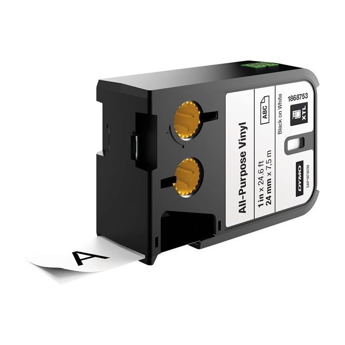 Dymo XTL Cinta Vinilo Original para Rotuladora - Texto Negro sobre Fondo Blanco - Ancho 24mm x 7.5m - 1868753