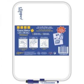 Alpino Clipper Pizarra Blanca 25.5x18cm - Una Cara Blanca y otra con Cuadricula - Borrado en Seco - Incluye Rotulador con Borrador - Color Blanco