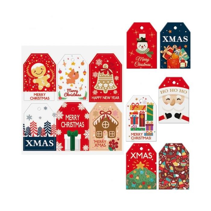 Dohe Navidad Pack de 48 Etiquetas para Regalos - Diseños Navidad - Tamaño 4,6x6,8cm - Troqueladas sobre Cartulina - Incluyen Cordon