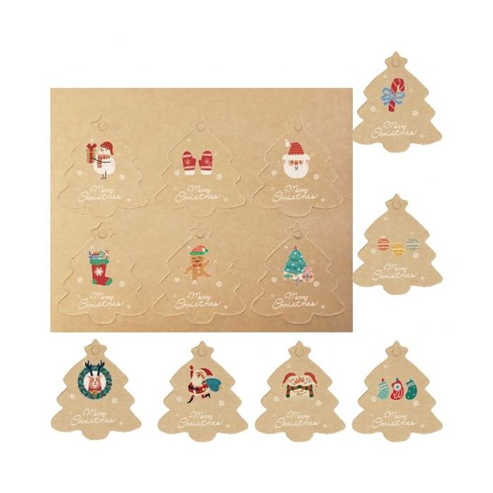 Dohe Navidad Kraft Pack de 48 Etiquetas para Regalos - Diseños Navidad - Tamaño 4,5x5cm - Troqueladas sobre Cartulina - Incluyen Cordon