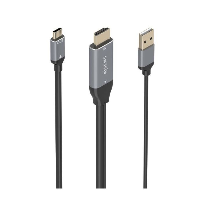 Aisens Cable Conversor Aluminio HDMI V2.0 a USB-C 4K@60Hz - HDMI/M+USB-A/M-USB-C/M - 1.8m - Color Gris