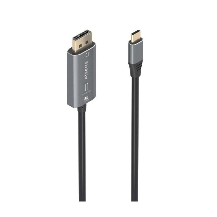 Aisens Cable Conversor Aluminio Bidireccional USB-C a Displayport 8K@60Hz - USB-C/M-DP/M - 1.8m - Color Gris