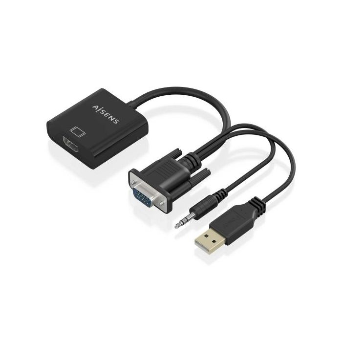Aisens Cable Conversor SVGA+Audio a HDMI - SVGA/M+Jack 3.5/M+USB-A/M-HDMI A/H - 20cm - Color Negro