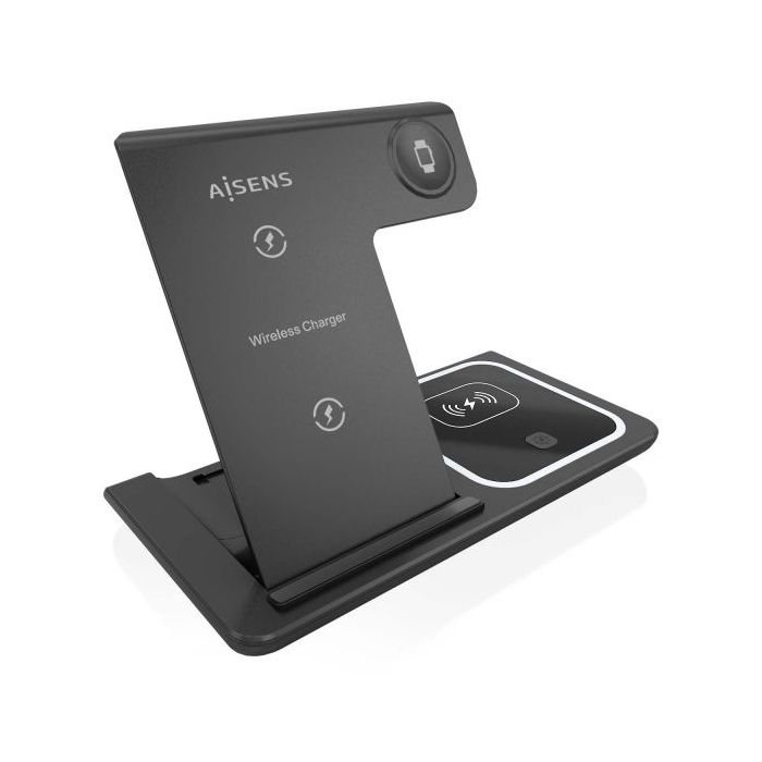 Aisens Cargador Inalambrico USB-C 3 en 1 de 15W para Movil - Apple Watch - Ariculares con Estuche de Carga - Color Negro